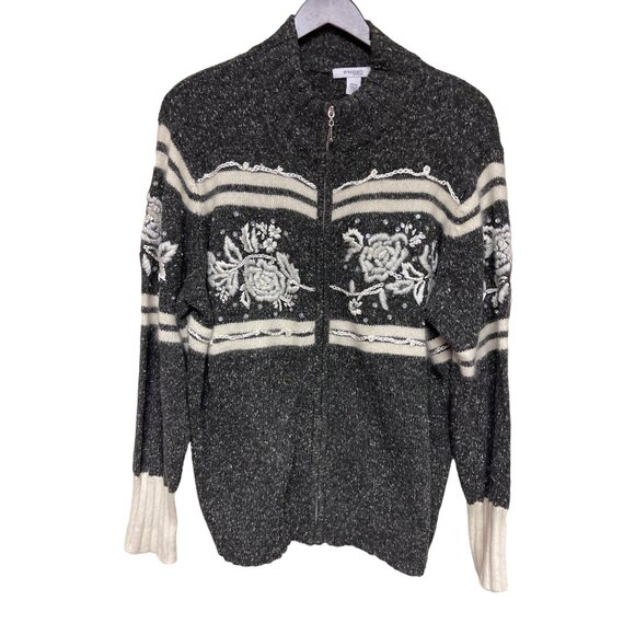 Dress Barn Women's Sweater Cardigan Full Zip Wool Angora Blend Grey Size 14 16 - Picture 1 of 8